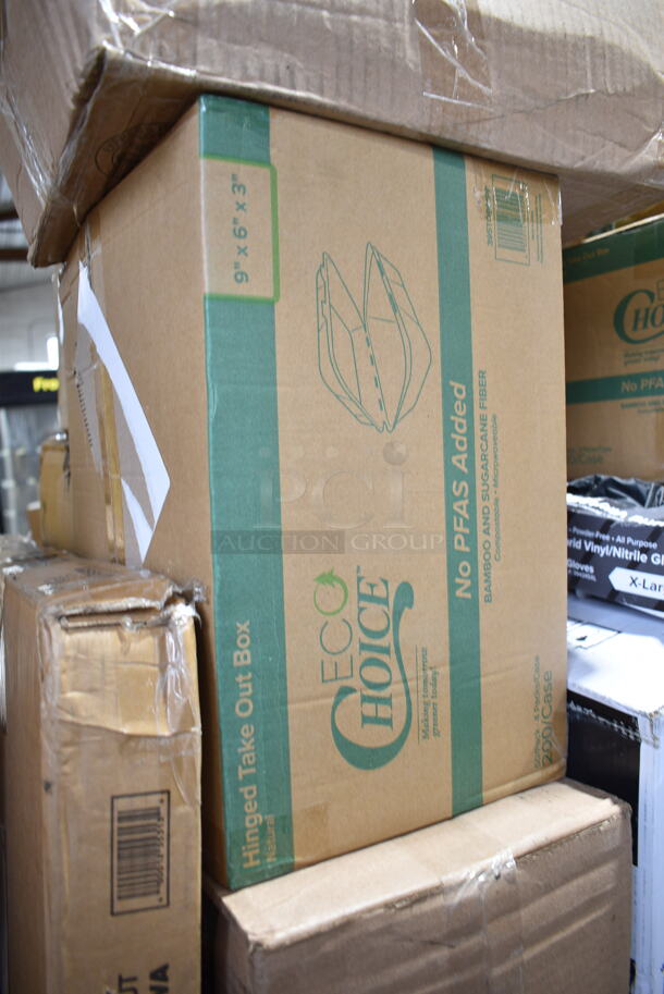 PALLET LOT of 35 BRAND NEW Boxes Including 2 Box 5001RT350N Lavex Natural Kraft Hardwound Paper Towel, 350 Feet / Roll - 12/Case, 3492424ANTWA Lancaster Table & Seating Square Industrial Solid Wood Live Edge Table Top with Antique Walnut Finish, Choice 9" x 6" x 3" Microwaveable 1-Compartment Black / Clear Plastic Hinged Container - 100/Case, C850 Sugar Sub Sitrrer, 395OP12 EcoChoice Compostable Sugarcane / Bagasse 10" x 12 1/2" Oval Platter - 500/Case, 128HD8BULK ChoiceHD 8 oz. Microwavable Translucent Plastic Deli Container - 480/Case, 394345XL Noble NexGen Powder-Free Disposable Black Hybrid 3 Mil Thick Gloves - Extra Large - 1000/Case, 433NHT101H Choice 1/6 Standard Size White "Thank You" Medium-Duty Plastic T-Shirt Bag - 1000/Case, 59448 Georgia Pacific Jumbo Bath Tissue Dispenser, 50010WRAPRIP Lavex 10 oz. Kraft Ripple Individually Wrapped Paper Hot Cup - 500/Case, 2 Box 395TO961PF EcoChoice 9" x 6" x 3" No PFAS Added Natural Bagasse Blend Take-Out Container - 200/Case, Fineline 15234M-FL Super Bowl Plus Clear Flat PET Plastic Lid for 24, 32, and 48 oz. Square Bowls - 300/Case, 351302090155 Cooking Performance Group 351302090155 4 3/4" Plate Caster with Brake for S24, S36, and S60 Series, 351302090156 Cooking Performance Group 351302090156 4 3/4" Plate Caster for S24, S36, and S60 Series, Choice Film and Foil Dispenser Cutter, 190FSL34 7 3/4" Floor Drain Strainer with 3/4" Depth, 600UDT2442 Regency 42" x 21" Stainless Steel Dish Table Undershelf for 4' Dish Tables. 35 Times Your Bid! - Image 5 of 12