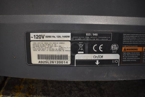 Precor 946i Metal Commercial Treadmill. 120 Volts, 1 Phase. 34x79x68. Powers On But Parts Do Not Move - Image 7 of 8