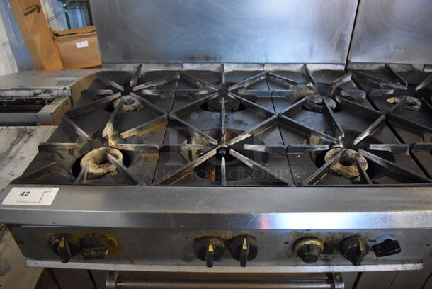 Southbend Stainless Steel Commercial Natural Gas Powered 6 Burner Range w/ Oven, Over Shelf and Back Splash. 36.5x34x59 - Image 4 of 5