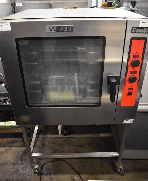 Vulcan Hart ABC G-NAT Stainless Steel Commercial Propane Gas Powered Full Size Combi Convection Oven on Metal Frame w/ Commercial Casters. 80,000 BTU. 42x43x66.5