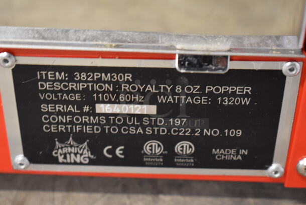 Carnival King 382PM30R Metal Commercial Countertop Popcorn Machine. 110 Volts, 1 Phase. 22x17x30. Tested and Working! - Image 6 of 9