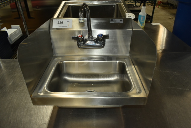 John Boos PBHS-W-1410-SSLR Stainless Steel Commercial Single Bay Wall Mount Sink w/ Faucet, Handles and Side Splash Guards. 