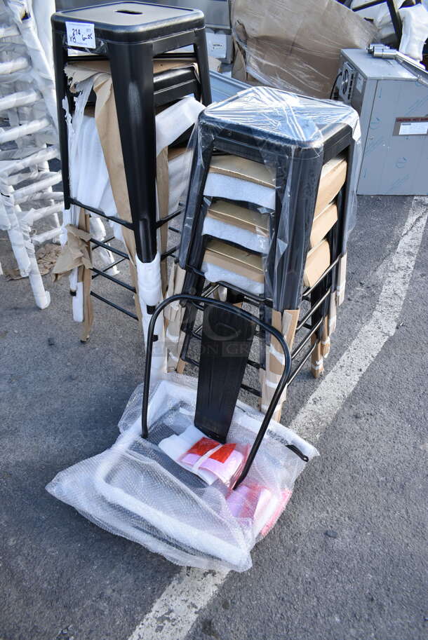 8 BRAND NEW SCRATCH AND DENT! Lancaster Table & Seating 164BMBKLSBKD Alloy Series Distressed Onyx Black Outdoor Backless Barstool w/ 4 Back Rest Attachments. 8 Times Your Bid! - Image 2 of 9