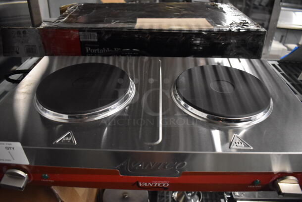 BRAND NEW! Avantco 177EB202SBSA Stainless Steel Countertop Double Burner Solid Top Portable Electric Hot Plate Range. 120 Volts, 1 Phase. 23x13x6. Tested and Working! - Image 5 of 8