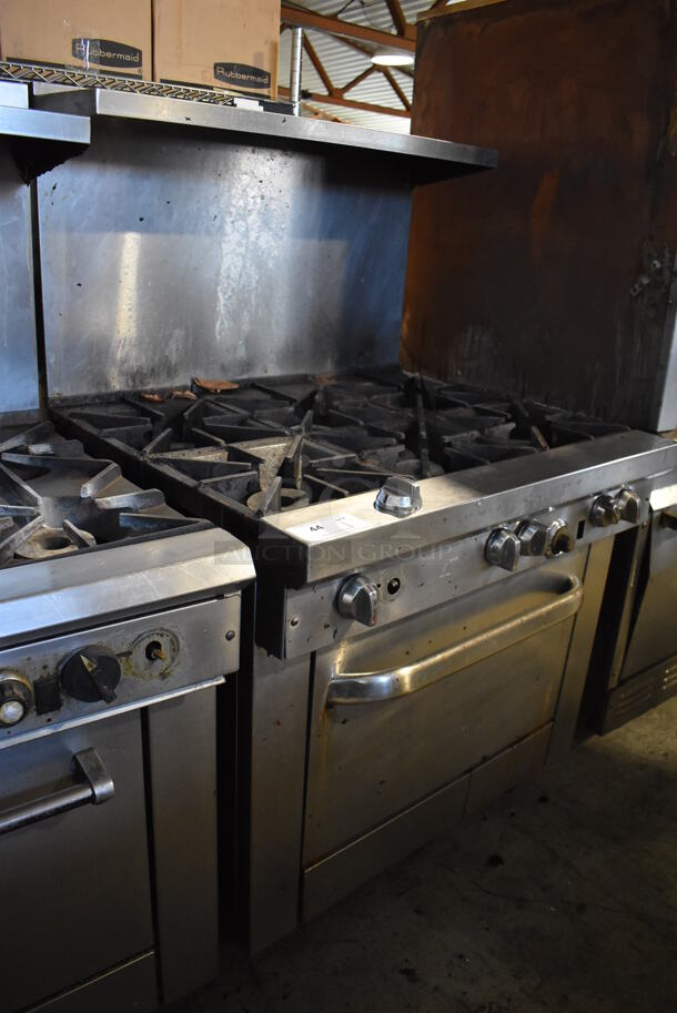 Southbend Stainless Steel Commercial Natural Gas Powered 6 Burner Range w/ Oven, Over Shelf and Back Splash. 36.5x34x59 - Image 2 of 6