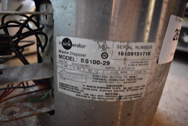 Insinkerator SS100-29 Stainless Steel Commercial Waste / Garbage Disposal. 208/230/460 Volts, 1 Phase. 9x9x18 - Image 4 of 5
