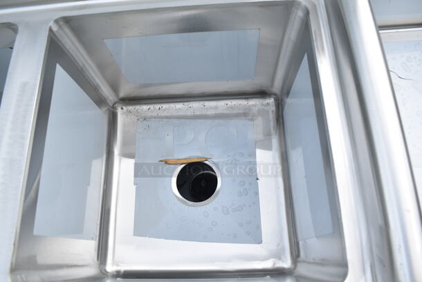 2 BRAND NEW SCRATCH AND DENT! Regency 600S31515 54" 16-Gauge Stainless Steel Three Compartment Commercial Sink with Galvanized Steel Legs and without Drainboards - 15" x 15" x 12" Bowls. No Legs. 2 Times Your Bid!  - Image 5 of 9
