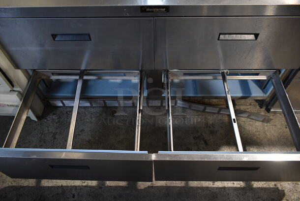 Delfield Stainless Steel Commercial Sandwich Salad Prep Table Bain Marie Mega Top w/ 4 Drawers. Tested and Powers On But Does Not Get Cold - Image 7 of 7