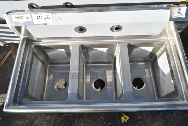 BRAND NEW SCRATCH AND DENT! Regency 600S31014 39" 16-Gauge Stainless Steel Three Compartment Commercial Sink. No Legs. 10" x 14" x 12" Bowls. - Image 4 of 5
