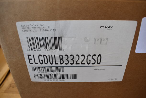 BRAND NEW SCRATCH AND DENT! Elkay ELGDULB3322GS0 Elkay Quartz Classic 33" x 19" x 10" Equal Double Bowl Undermount Sink with Aqua Divide Greystone. Stock Picture Used For Gallery Picture. - Image 3 of 6