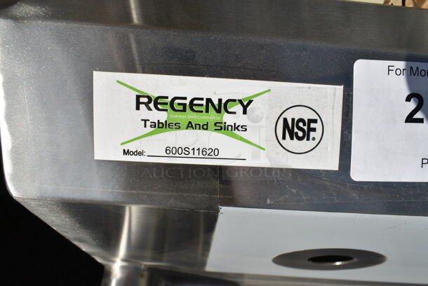 BRAND NEW SCRATCH AND DENT! Regency 600S11620  21" 16 Gauge Stainless Steel One Compartment Commercial Sink. 16" x 20" x 12" Bowl. No Legs. - Image 4 of 4