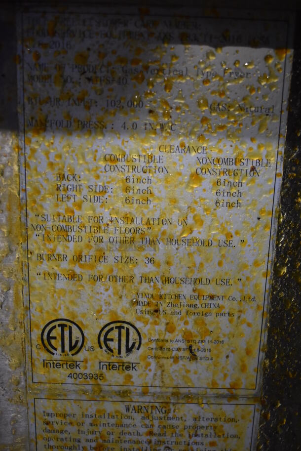 Cook Rite MTFS-40 Stainless Steel Commercial Floor Style Natural Gas Powered Deep Fat Fryer. 102,000 BTU. 16x31x45 - Image 7 of 8