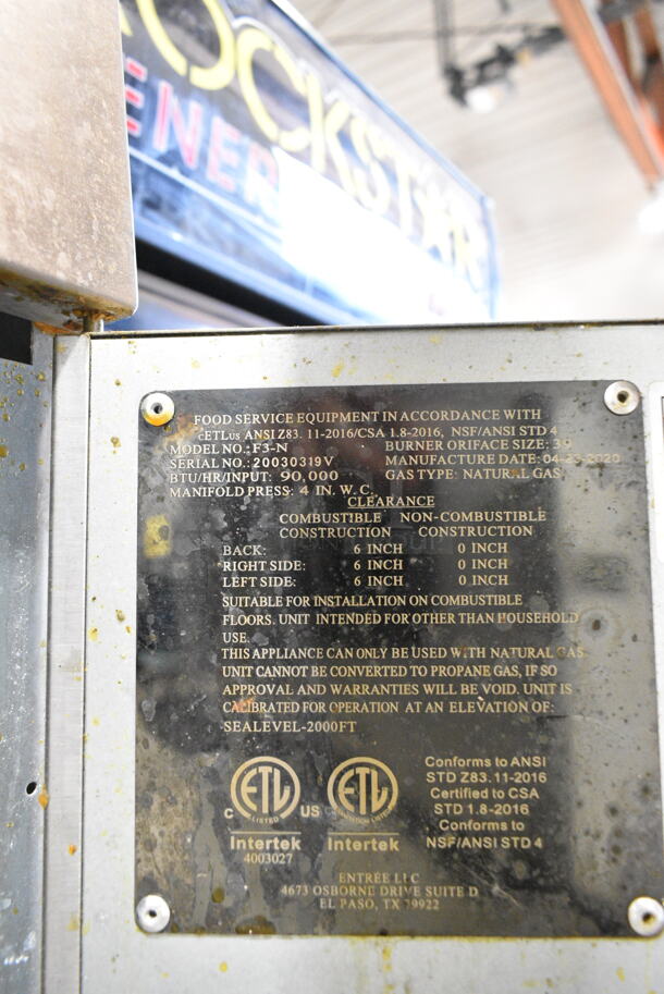 2020 Atena F3-N Stainless Steel Commercial Floor Style Natural Gas Powered Deep Fat Fryer w/ 3 Metal Fry Baskets. 90,000 BTU.  - Image 6 of 6