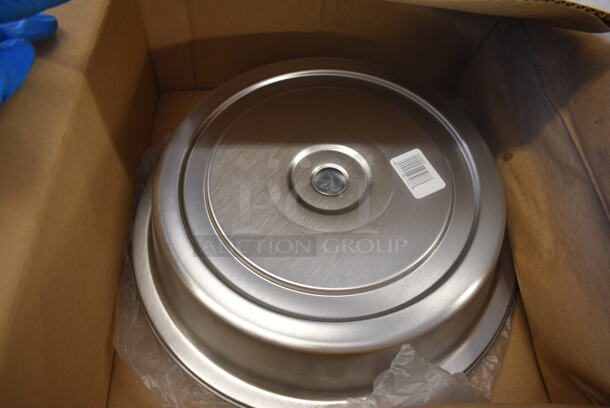 2 BRAND NEW IN BOX! Vollrath Stainless Steel Round Inset Cover Lids. 12.5x12.5x2. 2 Times Your Bid!