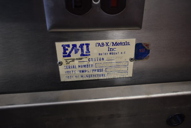 FMI H07048 Stainless Steel Commercial Single Door Work Top Cooler w/ Over Shelf and Back Splash on Commercial Casters. 115 Volts, 1 Phase. Tested and Powers On But Does Not Get Cold - Image 5 of 7
