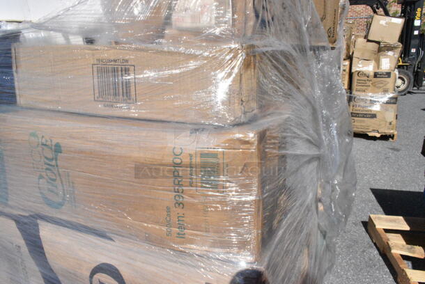 26 BRAND NEW Boxes Including 500TW5 Choice 5 oz. Translucent Thin Wall Plastic Cold Cup - 2500/Case, 485PCOLBK EcoChoice 8 1/2" Black Colossal Unwrapped Paper Straw - 1500/Case, 500TO883 Choice 8" x 8" x 3" Microwaveable 1-Compartment Black / Clear Plastic Hinged Container - 100/Case, 164CUSHMTLDW Lancaster Table &amp; Seating Distressed Driftwood Wood Seat for Metal Frame Seating, 347TCL14 Choice 14 oz. Clear Disposable Plastic Tumbler - 500/Case, 760SOUP16PAP Choice 16 oz. Double Poly-Coated Paper Soup / Hot Food Cup with Black Vented Paper Lid - 250/Case, 500CC32PH Choice HD 32 oz. Pedestal Heavy Weight Clear PET Plastic Cold Cup - 500/Case, 395RP10C EcoChoice Compostable Sugarcane / Bagasse 10" Plate 3 Compartment - 500/Case, 346WKFSNM Choice Medium Weight White Wrapped Plastic Cutlery Set with Napkin - 250/Case, 5013339 Lavex Hercules 33 Gallon 2 Mil 33" x 39" Low Density Heavy-Duty Black Can Liner / Trash Bag - 100/Case. 26 Times Your Bid!  - Image 12 of 12