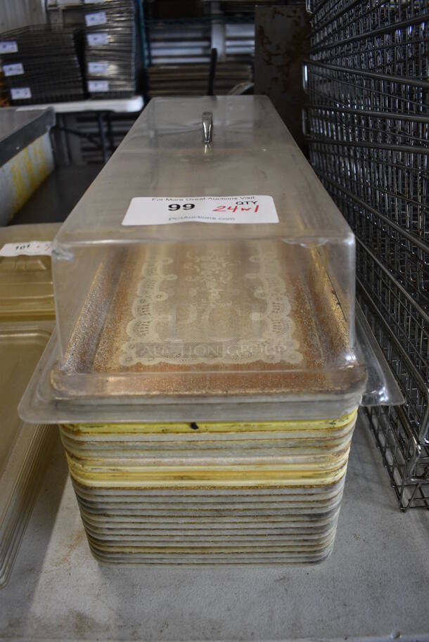 24 Poly Long Trays w/ Clear Dome Cover. 10x27x5, 9x26x1. 24 Times Your Bid!