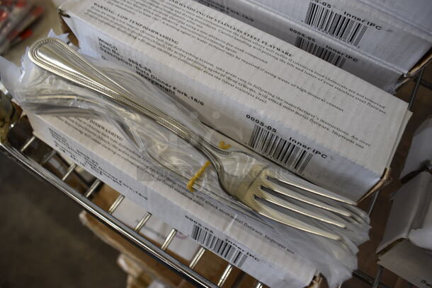 60 BRAND NEW IN BOX! Winco 0005-05 Stainless Steel Dots Dinner Forks. 7.5