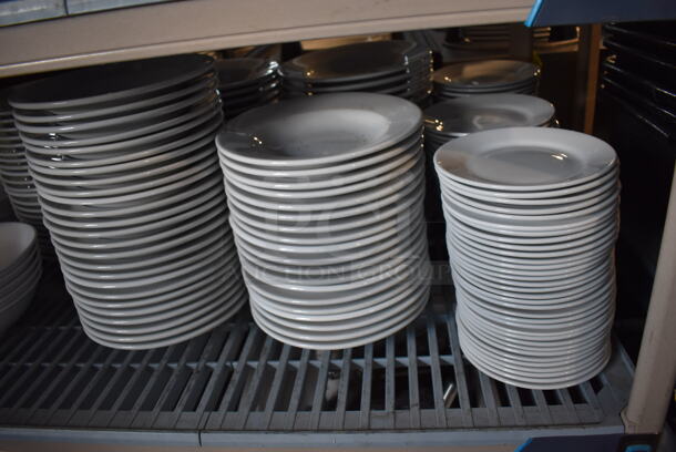 ALL ONE MONEY! Lot of Contents of Shelving Unit Including Stainless Steel Drop In Bins, Bowls, Plates, Bus Bins and Muffin Baking Pans. Does Not Include Shelving Unit.  - Image 8 of 12