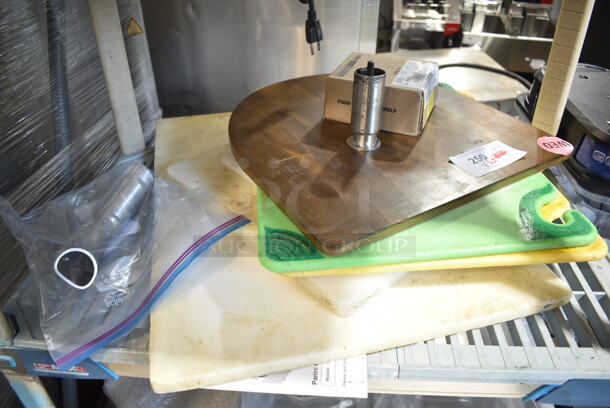 BRAND NEW SCRATCH AND DENT! Lot Including 6141A2510103 Pitco A2510103 Curved 1 1/2" Drain Pipe, 60HPD150 Heat Drain Pan Inserts, Wooden Seat - Image 1 of 7