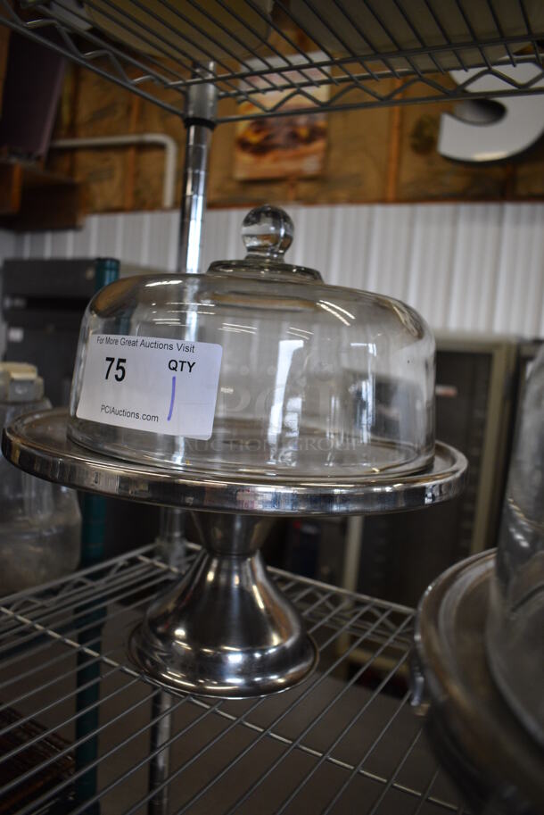 Metal Cake Stand w/ Glass Dome Lid. 13x13x11.5 - Image 2 of 3