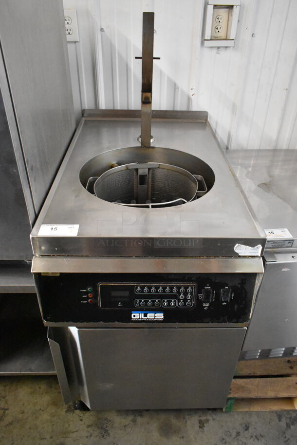 Giles GEF-560 Stainless Steel Commercial Floor Style Electric Powered Fryer. Door Does Not Stay Closed. 208 Volts, 3 Phase. 