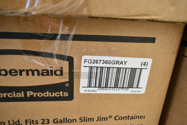 3 Boxes of 4 BRAND NEW SCRATCH AND DENT! Rubbermaid FG267360GRAY Slim Jim Gray Drop Shot Rectangular Trash Can Lid. 3 Times Your Bid!  - Image 3 of 5