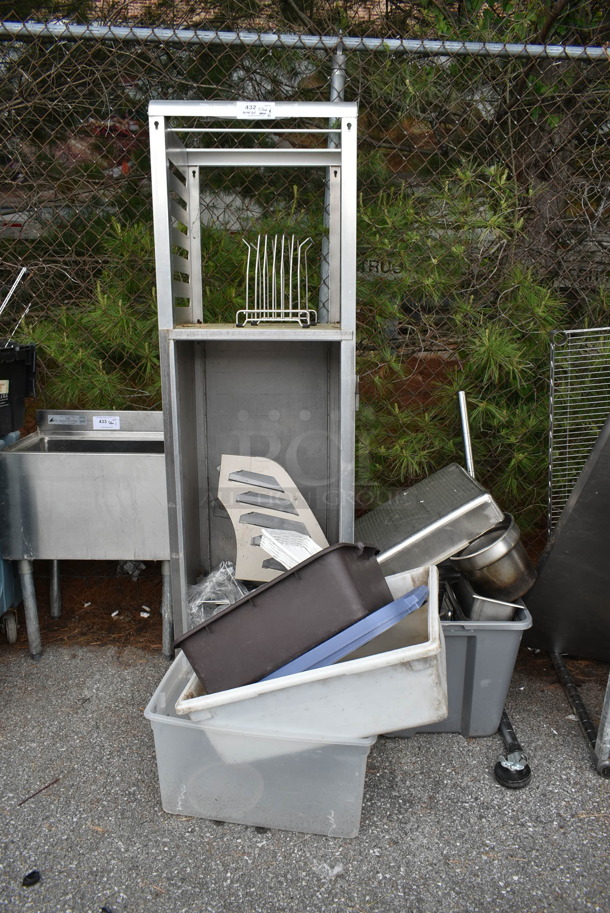 ALL ONE MONEY! Lot of Metal Commercial Pan Transport Rack on Commercial Casters, Cookie Merchandiser, Poly Bins.