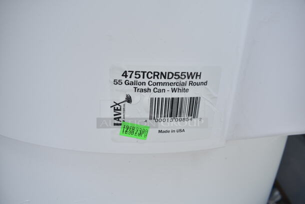 2 BRAND NEW SCRATCH AND DENT! Lavex 475TCRND55WH 55 Gallon White Round Commercial Trash Can w/ 2 Lids and 1 Trash Can Dolly. 2 Times Your Bid! - Image 6 of 7