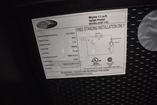 BRAND NEW SCRATCH AND DENT! Whynter CUF-110 Metal Mini Freezer. 115 Volts, 1 Phase. 18.5x18x20. Tested and Working! - Image 5 of 5