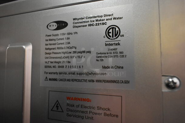 BRAND NEW SCRATCH AND DENT! Whynter IDC-221SC Countertop Direct Connection 26lb per day Ice Maker and Water Dispenser – Silver. 115 Volts, 1 Phase. Tested and Working! - Image 6 of 6
