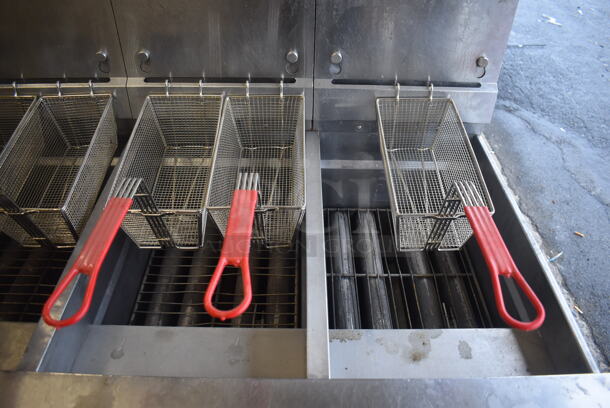 2014 Pitco Frialator Model SSH60 ENERGY STAR Stainless Steel Commercial 4 Bay Natural Gas Powered Deep Fat Fryer w/ 6 Metal Fry Baskets and Filtration System on Commercial Casters. 80,000 BTU. 62.5x35x49 - Image 3 of 11