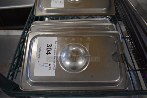 4 Stainless Steel 1/4 Size Drop In Bin Lids. 1 Lid Is Notched. 4 Times Your Bid!