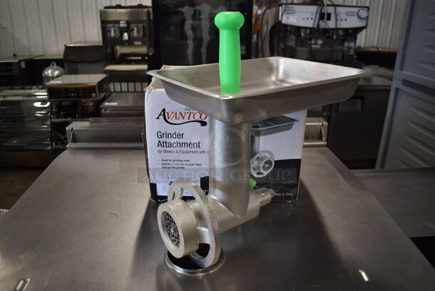 BRAND NEW WITH BOX! Avantco 177MX20GRNDR Commercial Stainless Steel Meat Grinder Attachment For Mixers And Equipment With #12 Hub.