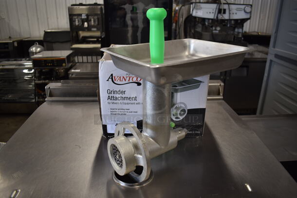 BRAND NEW WITH BOX! Avantco 177MX20GRNDR Commercial Stainless Steel Meat Grinder Attachment For Mixers And Equipment With #12 Hub. - Image 1 of 4