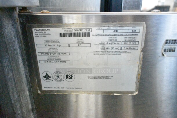 2016 Pitco Frialator 40D Stainless Steel Commercial Floor Style Propane Gas Powered. 115,000 BTU.  - Image 6 of 6