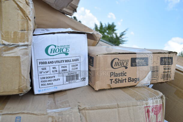 PALLET LOT of 20 BRAND NEW Boxes Including TRL-CS-10 World Centric 36-60 oz. Clear Compostable PLA Lid - 400/Case, 395TO961 EcoChoice 9" x 6" x 3" Compostable Sugarcane / Bagasse 1 Compartment Take-Out Container - 200/Case, B4545-W Elite Global Solutions B4545-W Simplicity 12 oz. White Round Melamine Bowl, 129MCR38B Choice 38 oz. Black Round Microwavable Heavy Weight Container with Lid - 150/Case, Libbey 5139 16 oz Mixing Glass, 274MOPBCKTYE Lavex 35 Qt. Yellow Mop Bucket & Side Press Wringer Combo, 433NHT101 Choice 1/6 Standard Size White "Thank You" Standard-Duty Plastic T-Shirt Bag - 700/Case, Dart Conex 20SL Translucent Lid with Straw Slot, Mompush Lithe V2 T3500M, 712B554B Speed Rail, Dart 10CPWCR Concorde 10 1/4" 3 Compartment White Non-Laminated Round Foam Plate, 395TO961 EcoChoice 9" x 6" x 3" Compostable Sugarcane / Bagasse 1 Compartment Take-Out Container - 200/Case. 20 Times Your Bid!  - Image 10 of 12