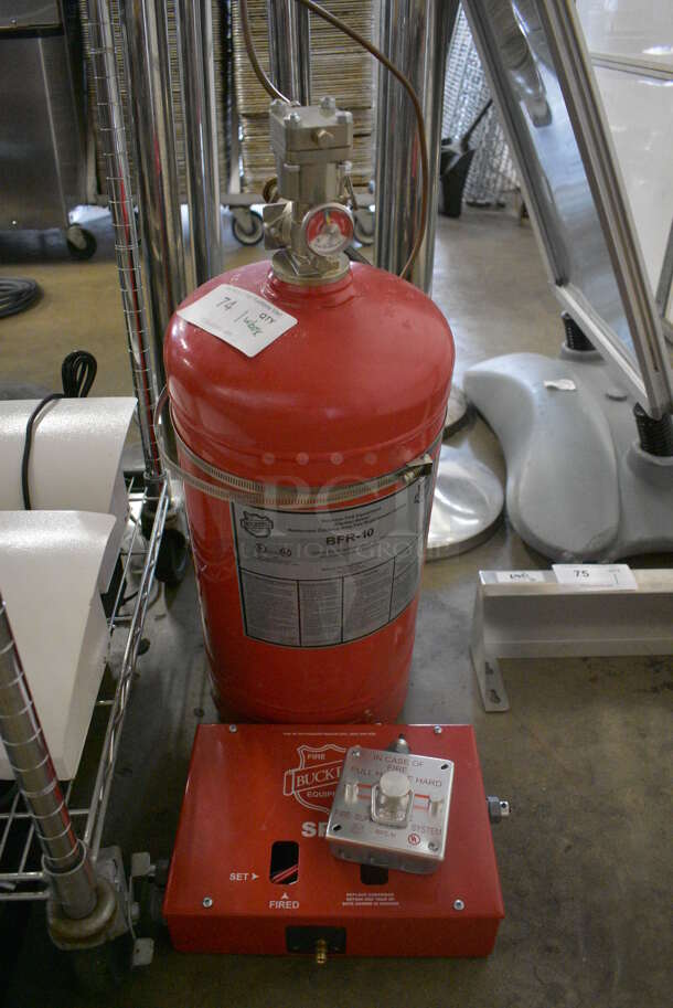 Buckeye Model BFR-10 Metal Fire Suppression Tank w/ Control Box. 10x10x26, 12x9x3.5