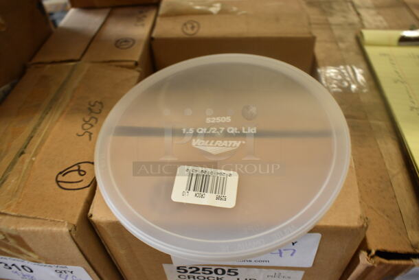 ALL ONE MONEY! Lot of 48 BRAND NEW IN BOX! Vollrath Clear Poly Crock Lids. 6.75x6.75x0.5.