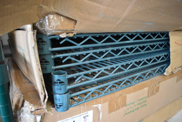 ALL ONE MONEY! Lot of 8 BRAND NEW IN BOX! Advance Tabco Green Finish Wire Shelves. 48x24x1.5