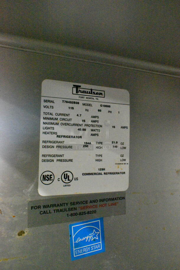 Traulsen G10000 Stainless Steel Commercial 2 Half Size Door Reach In Cooler on Commercial Casters. 115 Volts, 1 Phase. Tested and Powers On But Does Not Get Cold - Image 7 of 7