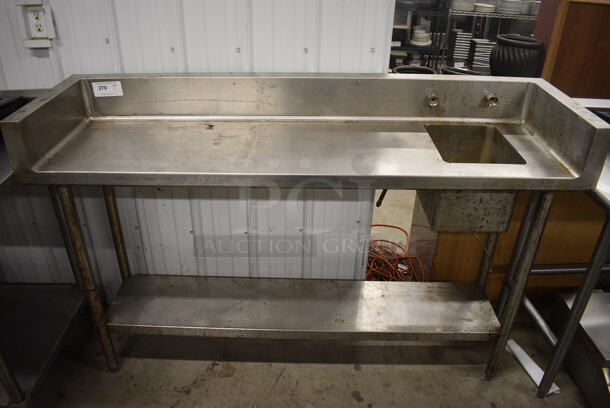 Stainless Steel Commercial Table w/ Sink Bay, Under Shelf and Back/Side Splash Guards. 65x18.5x43