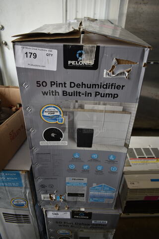 IN ORIGINAL BOX! Pelonis PAD50P1ABL ENERGY STAR 50 Pint Dehumidifier. 115 Volts, 1 Phase.