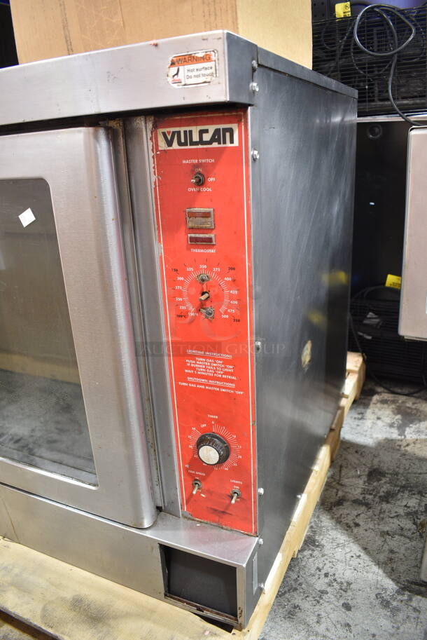Vulcan Stainless Steel Commercial Natural Gas Powered Full Size Convection Oven w/ View Through Doors and Thermostatic Controls.  - Image 2 of 5