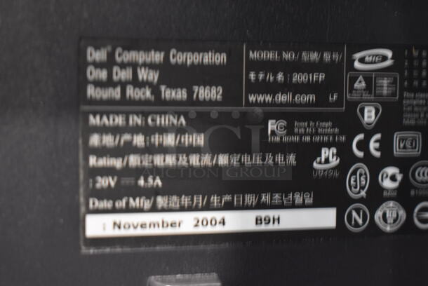 3 Dell 2001FP 20" Computer Monitors. 100-240 Volts, 1 Phase. 3 Times Your Bid! - Image 7 of 7