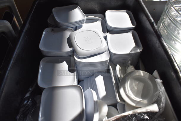 ALL ONE MONEY! Lot of Green Finish 4 Tier Shelving Unit on Commercial Casters w/ Contents Including 3 Bagel Cutters, Poly Bowls, Poly Trays, Ceramic Vases, Ceramic Plates. BUYER MUST DISMANTLE. PCI CANNOT DISMANTLE FOR SHIPPING. PLEASE CONSIDER FREIGHT CHARGES. 48x18x80.  - Image 8 of 12