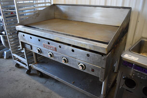 Vulcan Stainless Steel Commercial Natural Gas Powered Flat Top Griddle w/ Thermostatic Controls and Metal Under Shelf on Commercial Casters. 48x31x45.5 - Image 5 of 6