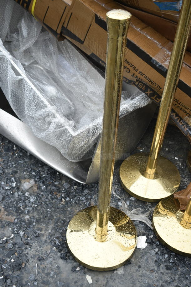 4 BRAND NEW SCRATCH AND DENT! Lancaster Table & Seating 164CRGLD 
Gold 40" Rope-Style Crowd Control / Guidance Stanchion. 4 Times Your Bid!  - Image 3 of 6