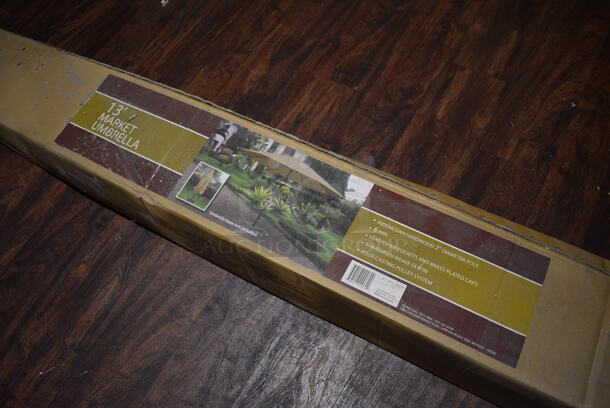 BRAND NEW IN BOX! Khaki Patio Umbrella. 13'. (lounge) - Image 5 of 5