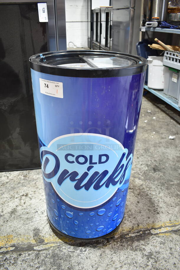 BRAND NEW SCRATCH AND DENT! Galaxy BMR2-CD 177BMR2CD  Cold Drink Barrel Merchandiser Refrigerator - 2.25 cu. ft. . 120 Volts, 1 Phase. Tested and Powers On But Does Not Get Cold
 - Image 2 of 7